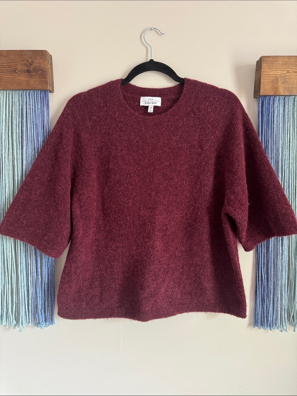 & Other Stories Atelier Maroon Fuzzy Short-Sleeve Sweater